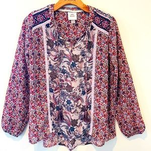 Knox Rose Sheer floral print bohemian Blouse